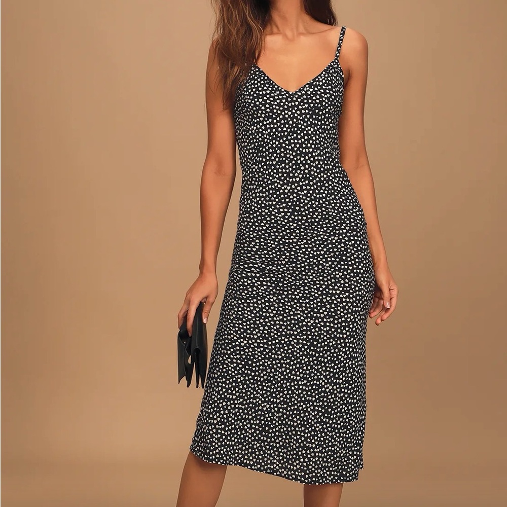 Venus Black and White Heart Print Midi Slip Dress